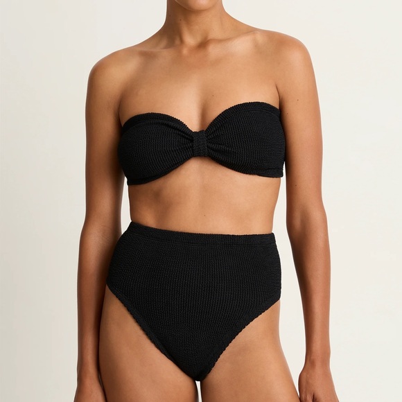 Hunza G Black Ruby Bikini Set Crinkle Rosie Strapless Bandeau High Waisted - Picture 1 of 12